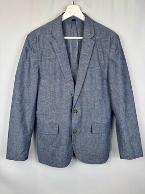 J. Crew Men's Ludlow Blue Cotton Linen Blazer Two Button 36 Short Preppy Office